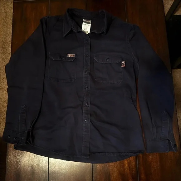 Carhartt & Lapco Men's FR Navy Work Shirts: 2 Medium - Picture 4 of 13